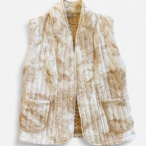 New Collection Cream & Tan Tone Jungle Toile Print Monkeys Tigers Quilted Vest